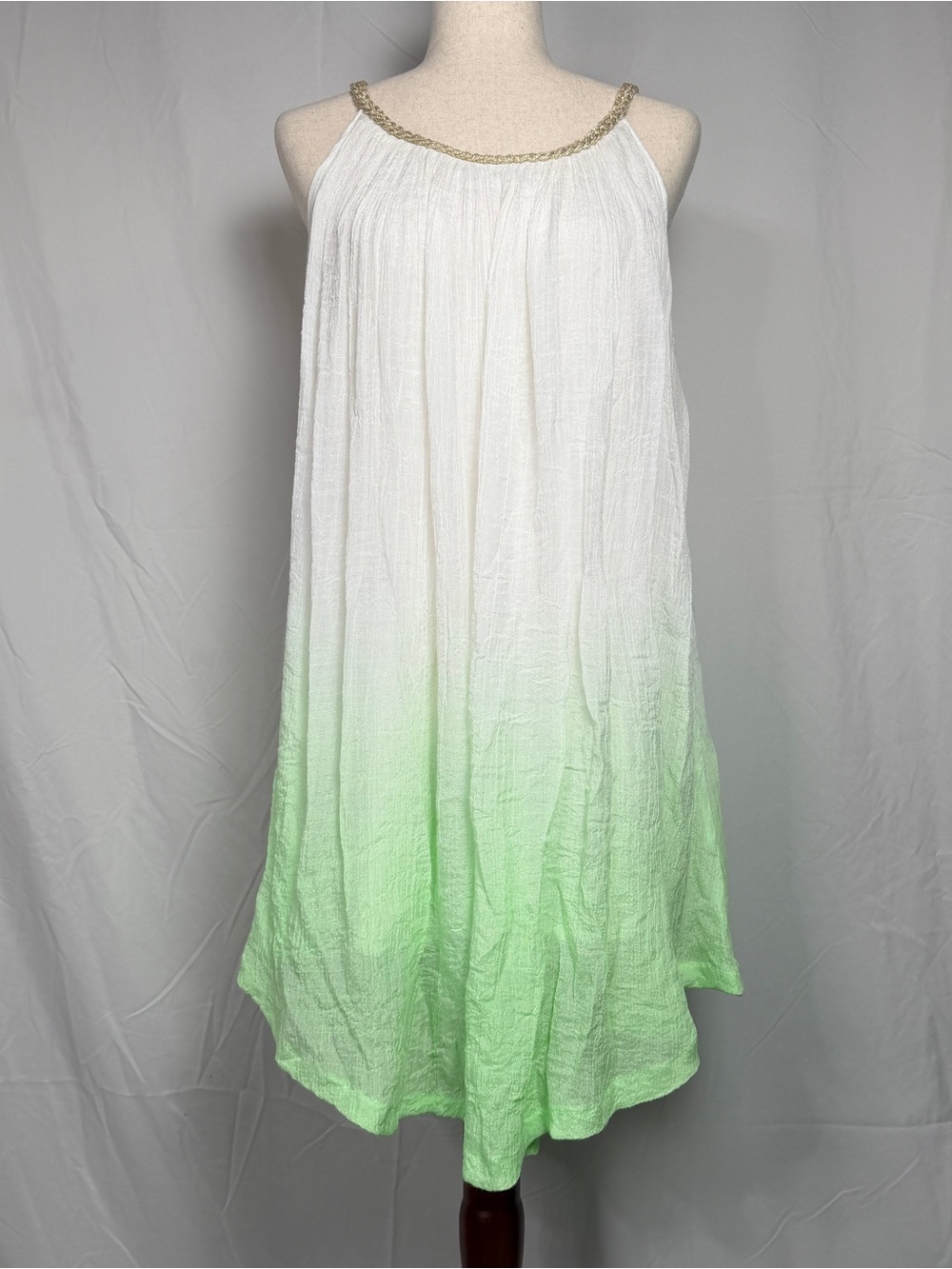 Sand&Spirit Sleeveless Ombre High-Low Dress in White and Light Green,boho,beachy